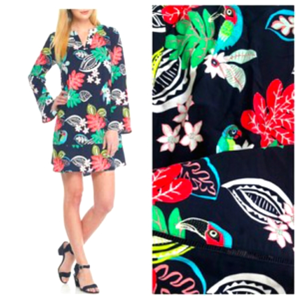 Crown & Ivy tropical parrot shift dress medium NWT - Picture 2 of 8